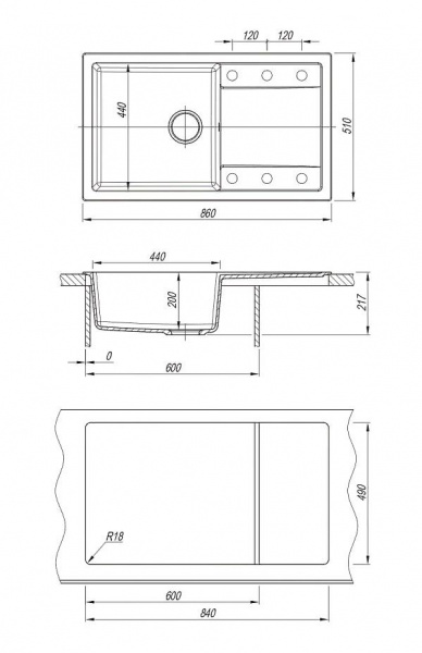 Мойка кухонная из литьевого мрамора Dr. Gans ТЕХНО 860 25.030.D0860.402 86*51 см. дюна