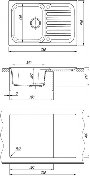 Мойка кухонная из литьевого мрамора Dr. Gans АДЕЛЬ 780 25.090.C0780.408 78*51 см. серый