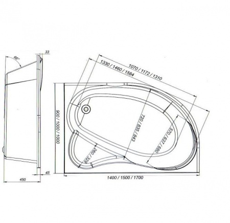 Ванна акриловая Mirsant ЯЛТА  140x90 см. левая 
