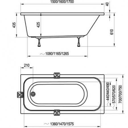 Ванна акриловая Ravak CHROME C741000000 170x75 см. 