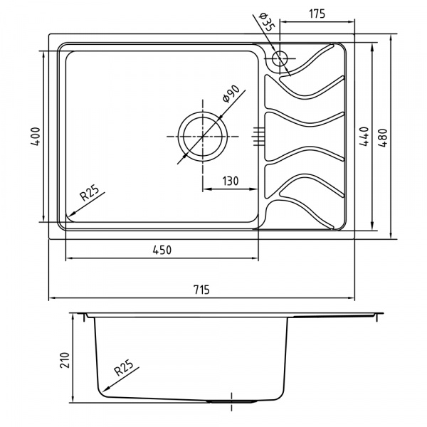Мойка кухонная из нержавеющей стали IDDIS REEVA REE71SLi77 71,5*48 см. 