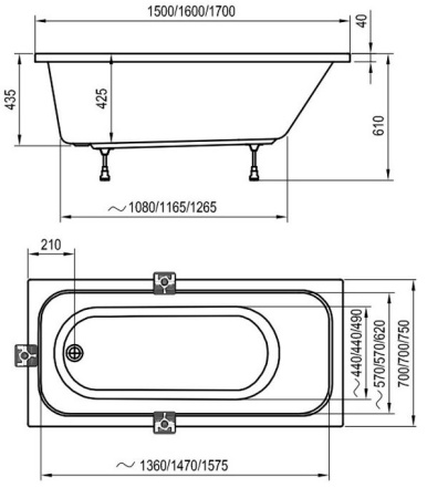 Ванна акриловая Ravak DOMINO C631000000 170x75 см. 
