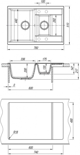 Мойка кухонная из литьевого мрамора Dr. Gans АСТРА 760 К 25.065.D0760.406 76*51 см. терракота