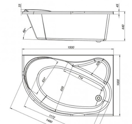 Ванна акриловая Mirsant ЯЛТА  150x100 см. правая 