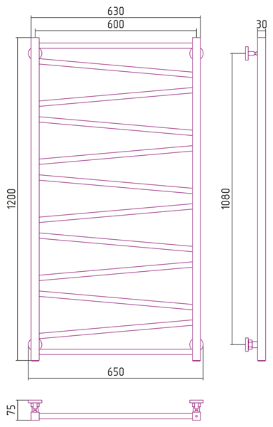 Полотенцесушитель водяной Сунержа СИРОККО 00-0253-1260 1200х600 