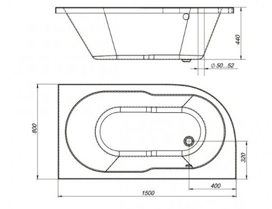 Ванна акриловая Mirsant НЕБУГ  150x80 см. левая 