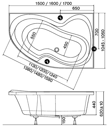 Ванна акриловая Ravak ROSA II CL21000000 160x105 см. правая 