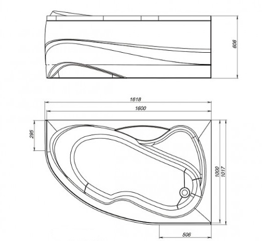 Ванна акриловая Mirsant ЛИВАДИЯ  160x100 см. правая 
