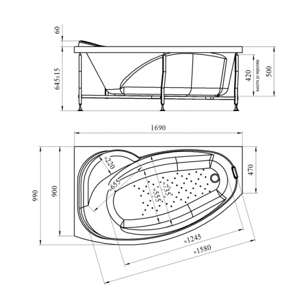 Ванна акриловая Vannesa СОФИЯ  169x99 см. левая 