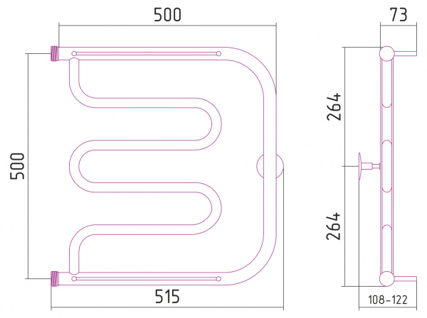 Полотенцесушитель водяной Стилье ТАНДЕМ 00016-5050 500х500 