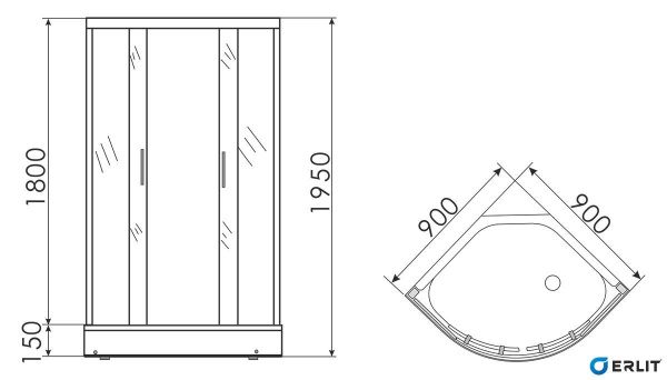 Душевой уголок Erlit  ER0509-C4 90x90 см.  Душевой уголок Erlit  ER0509-C4 90x90 см.