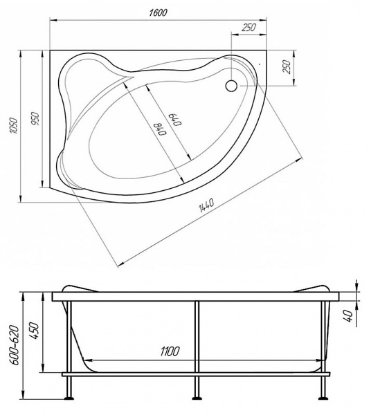 Ванна акриловая 1Marka CATANIA 01кт1610п 160x110 см. правая 