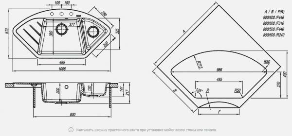 Мойка кухонная керамогранитная Florentina ВЕСТА 20.285.E1005.305 100,6*51 см. грей