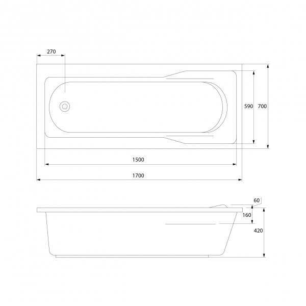 Ванна акриловая Cersanit SANTANA 63324 160x70 см. 