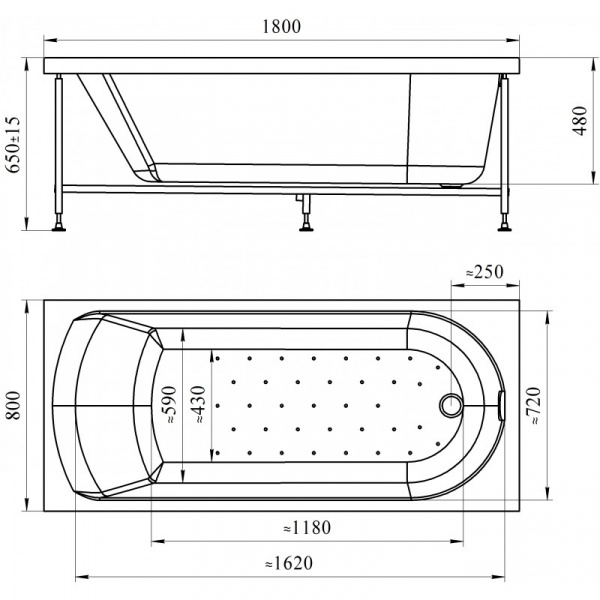 Ванна акриловая Vannesa НИКОЛЬ  180x80 см. 