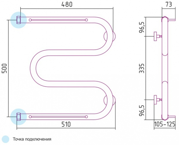 Полотенцесушитель водяной Сунержа М-образный 00-0008-5050 500х500 